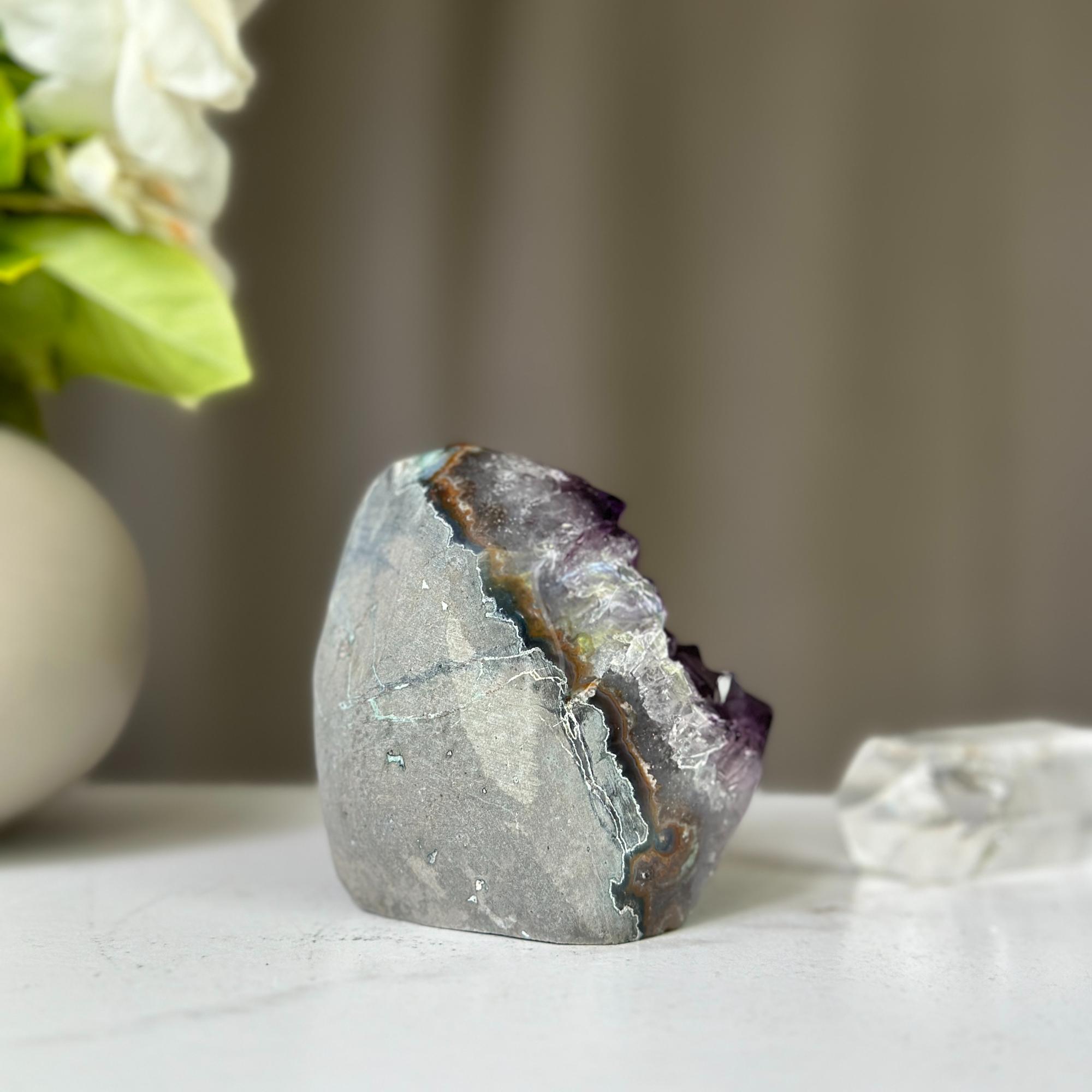 Unique Amethyst Cluster with Agate and Jasper formations, February birthstone, Meditation crystals, Amethyst Geode