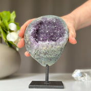 Rare Amethyst and Gray Agate Crystal Decor Piece, Galaxy Amethyst with metallic base included, Stalactite crystal for home decoration