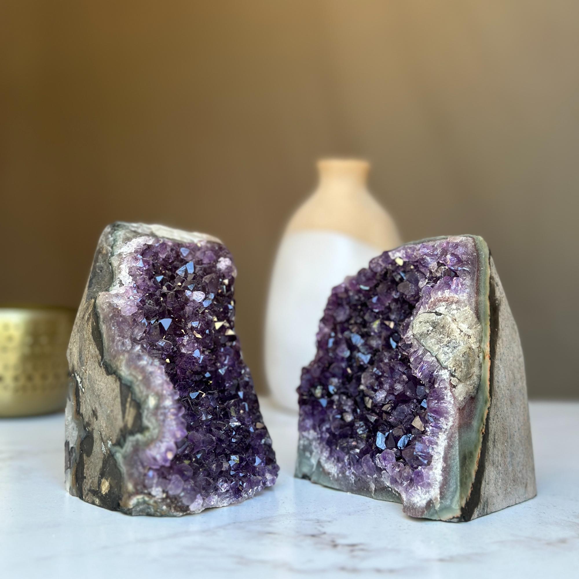 Stunning Amethyst Clusters with Sugar Calcite Formation, 2 pieces 4 Lbs