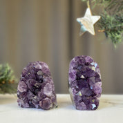 Amethyst geodes set (2 stones) crystal clusters (1.6 Lb full weight)