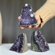 Amethyst geodes set on sale, Druzes Crystals with Cut Base, 3 pieces 3 Lbs