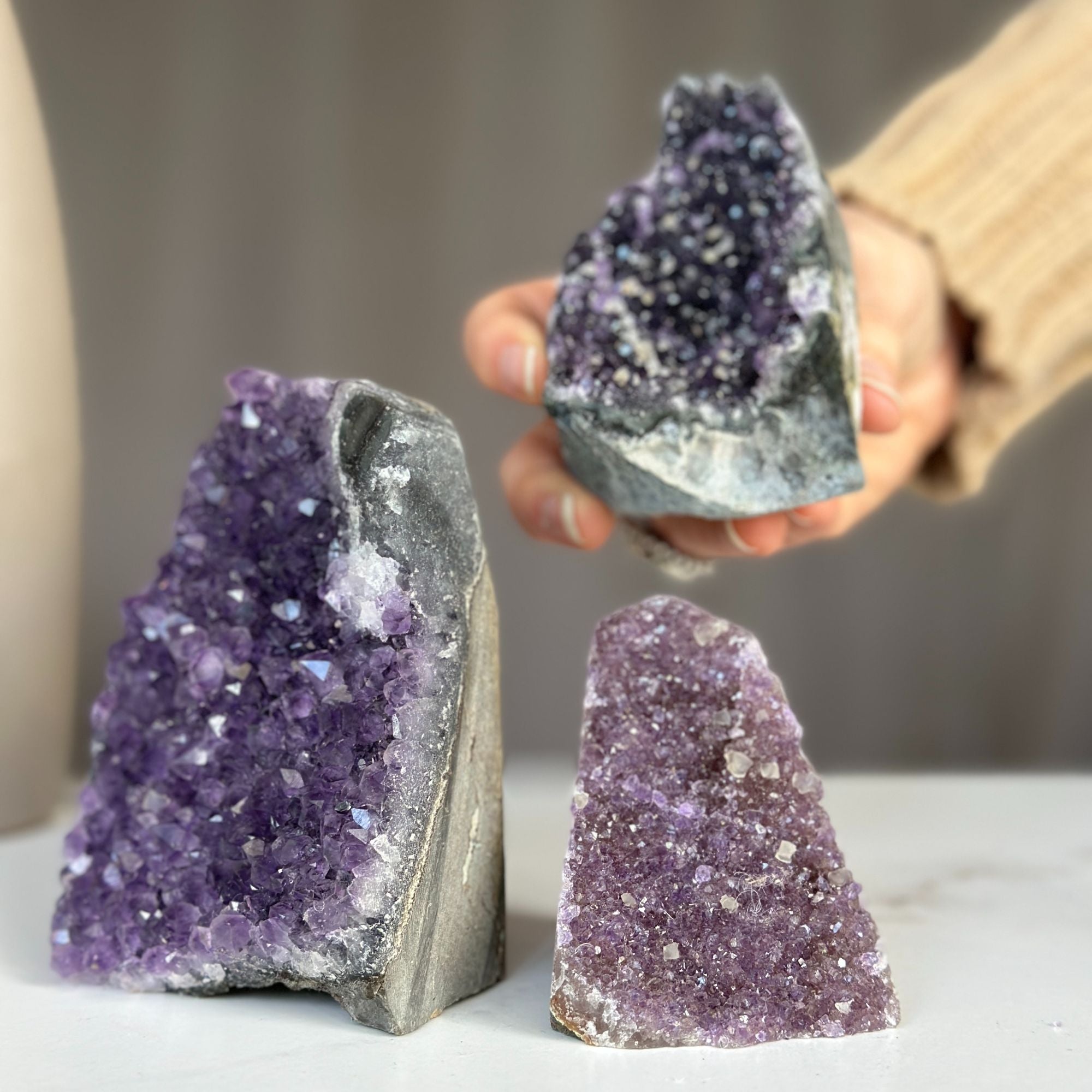 Medium Amethyst Cut Base Clusters, 3 pieces 3 Lbs approx