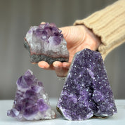 Amethyst geodes on sale, Druzes Crystals with Cut Base, 3 pieces 3 Lbs