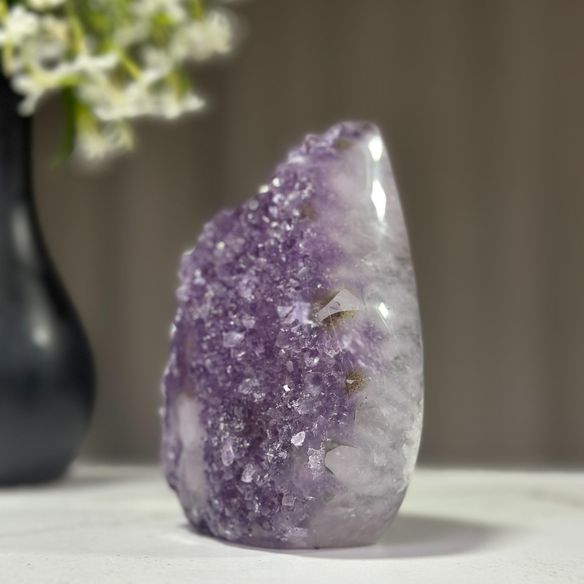 Amethyst and agate flame, Wedding gift unique, Amethyst flame carving