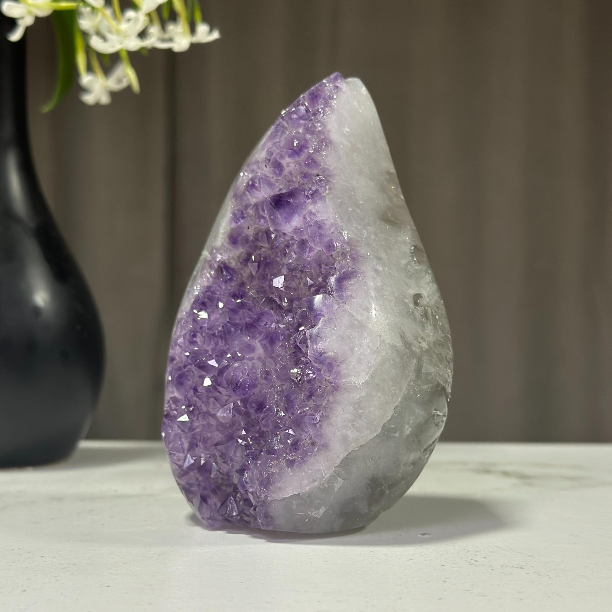 Deep Purple Amethyst and Agate Piece, Unique Crystal Flames for decor with incredible shine
