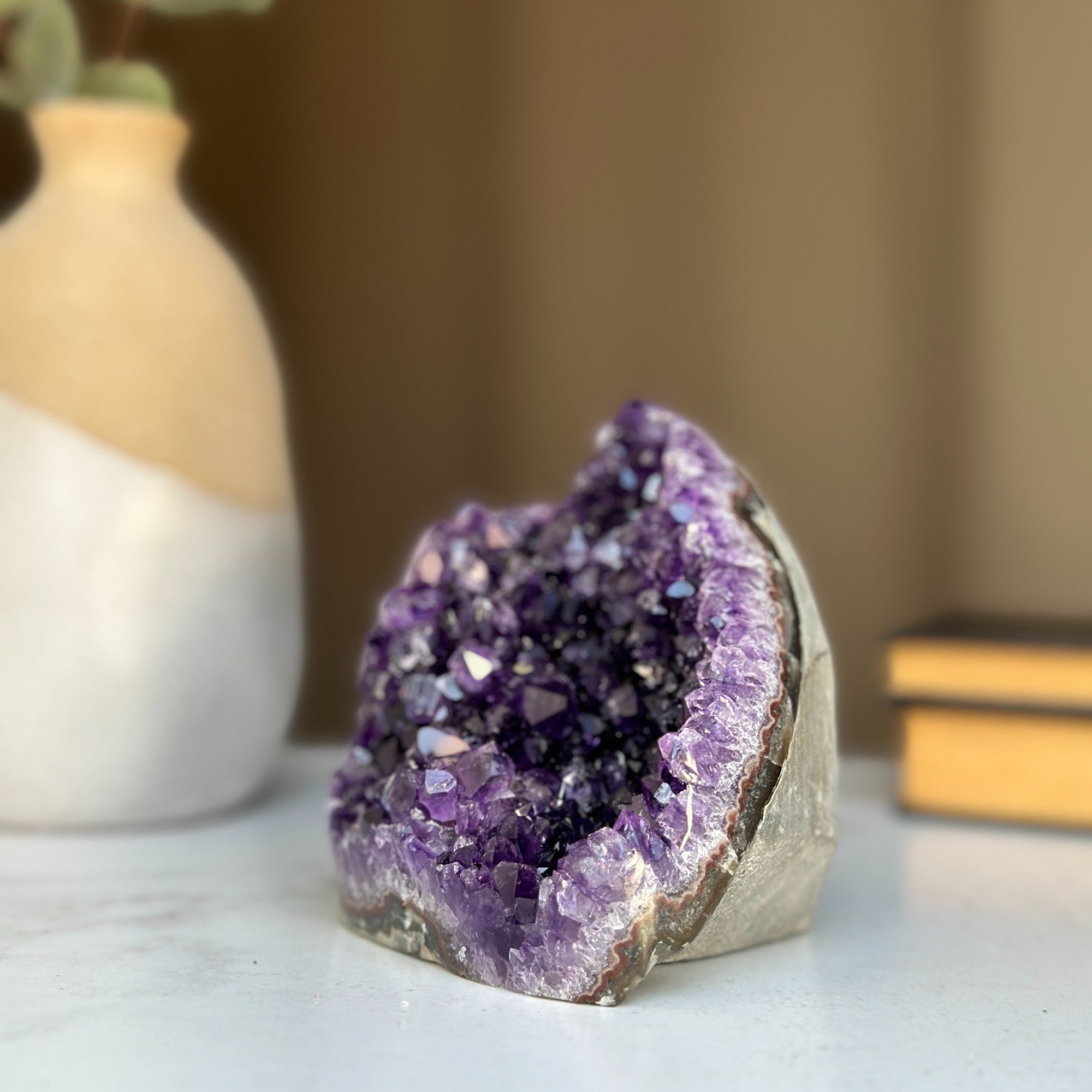 Deep Purple Amethyst cathedral geode, Unique raw crystal cluster, self stand