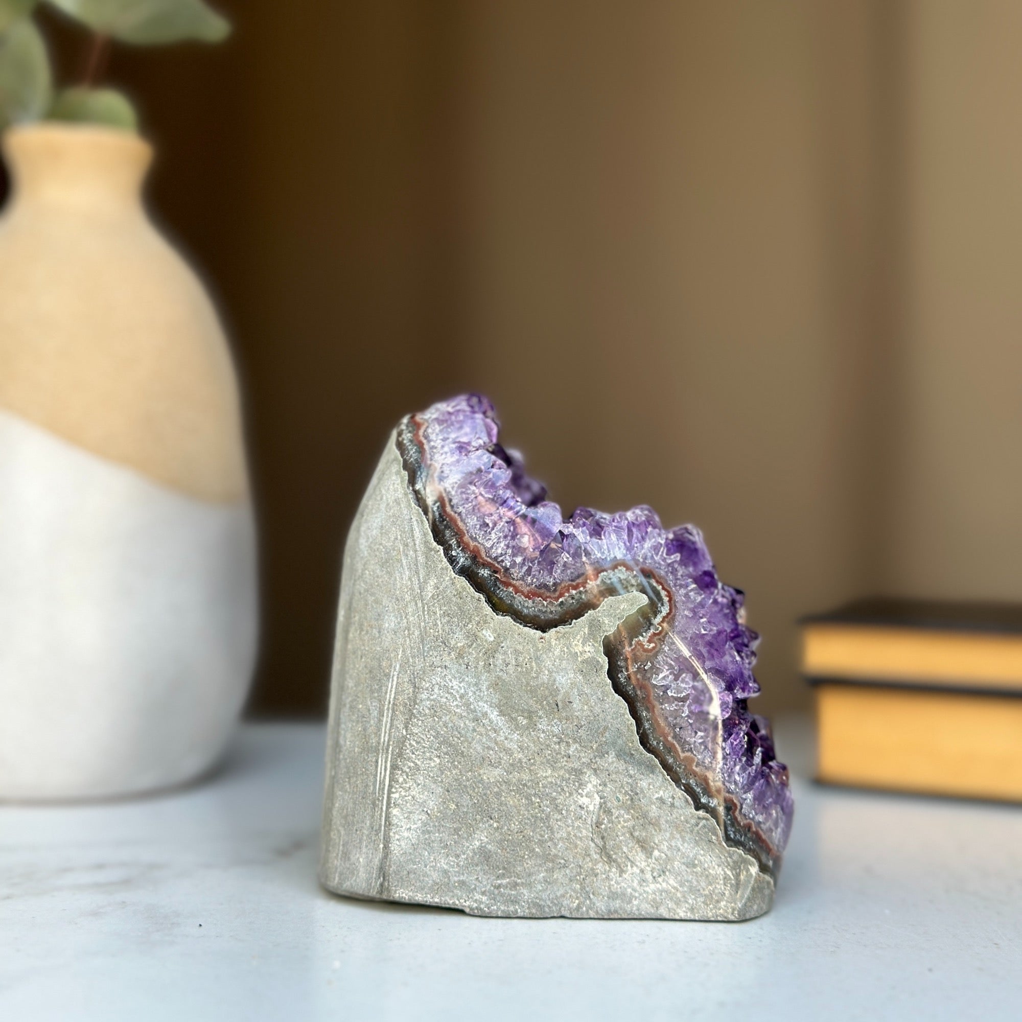 Deep Purple Amethyst cathedral geode, Unique raw crystal cluster, self stand