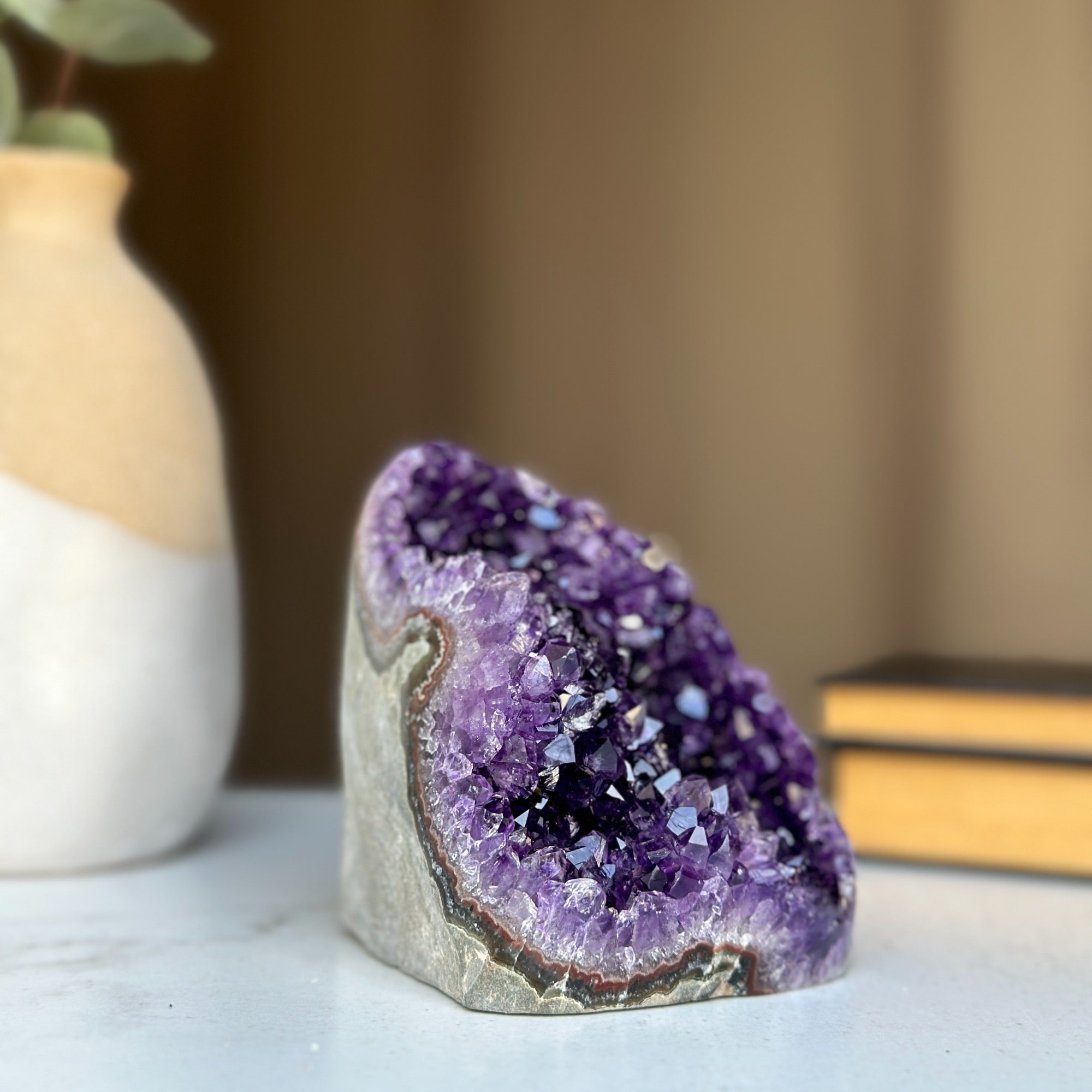 Deep Purple Amethyst cathedral geode, Unique raw crystal cluster, self stand