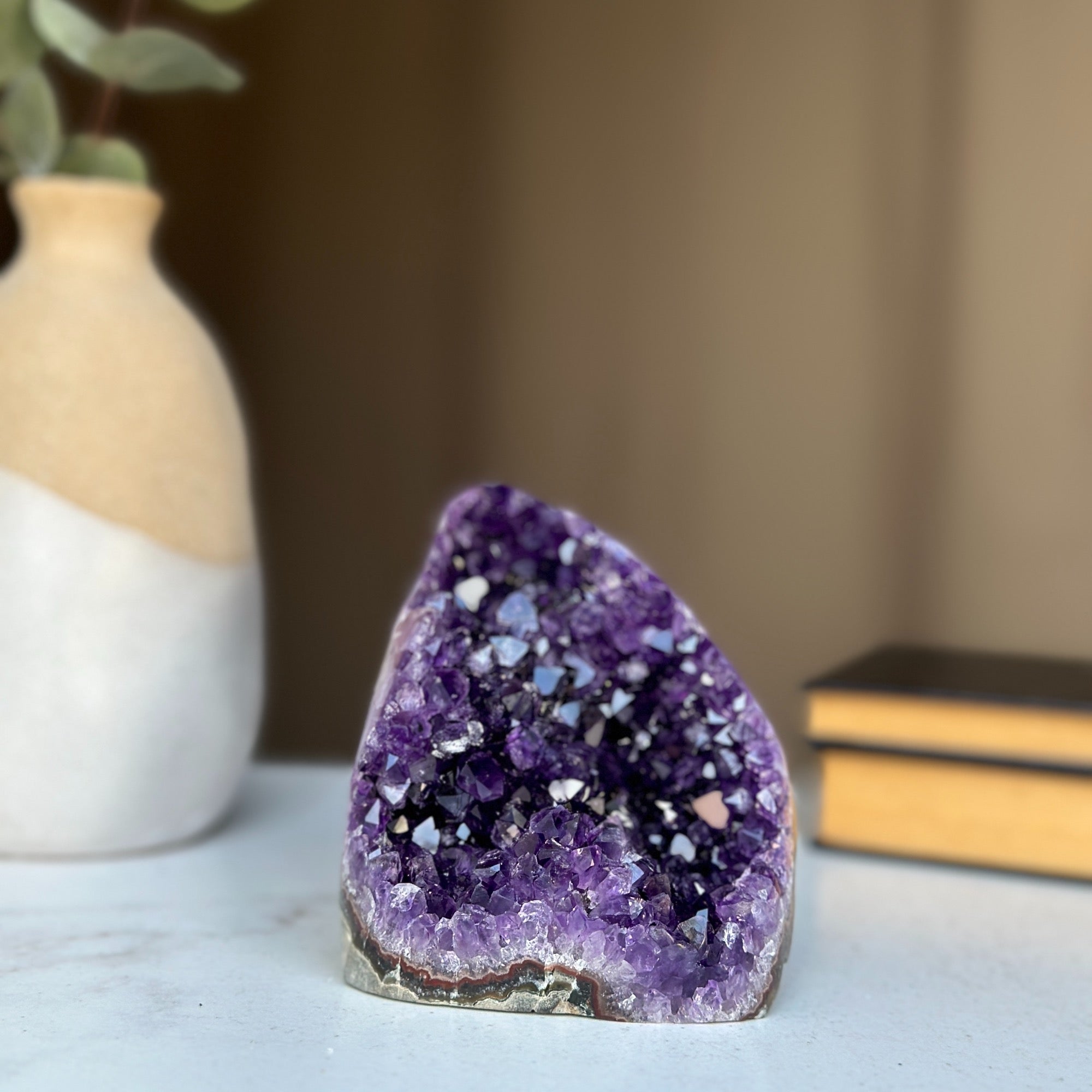 Deep Purple Amethyst cathedral geode, Unique raw crystal cluster, self stand