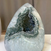 Clear Quartz and druzy Geode Cave, Self standing crystal egg, Home Decor Crystal Geode