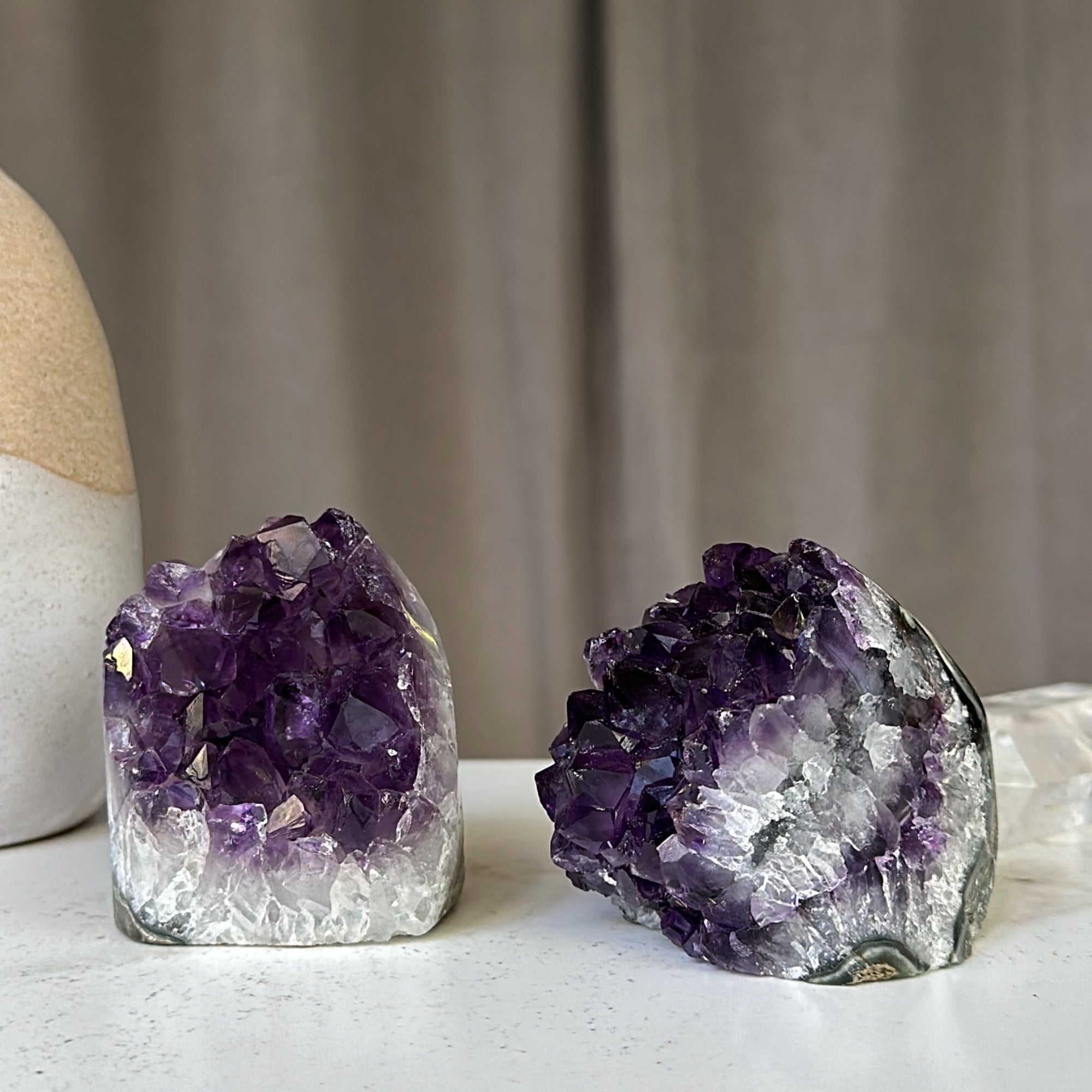Amethyst clusters with huge Agate layers, 2 pieces set