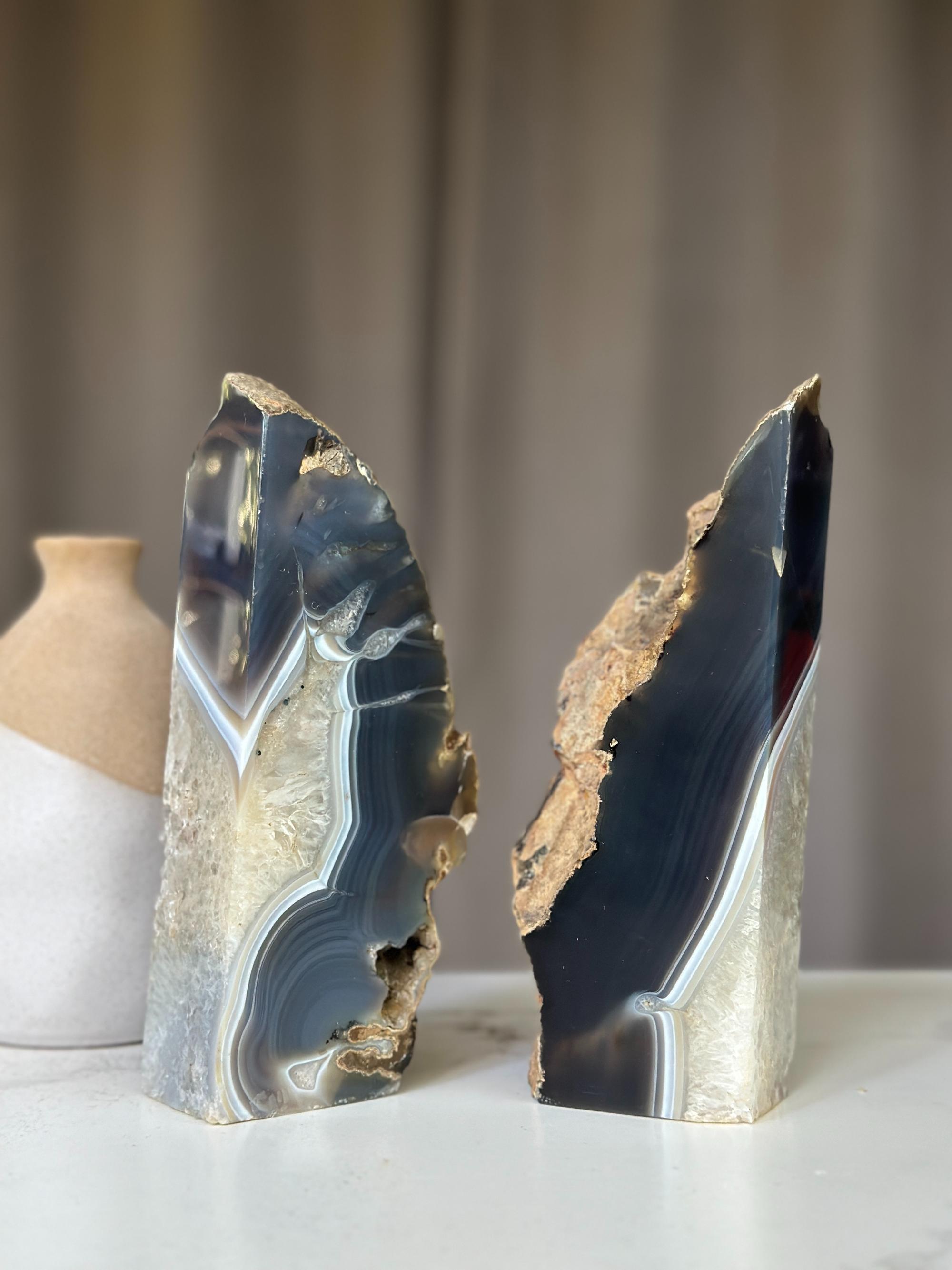 Agate and amethyst Bookend Pair (5 Lb.) natural geode crystals, extra Large agates from Uruguay