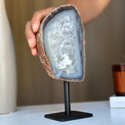 Rare Agate Slice, Geode with metallic base included for home decoration