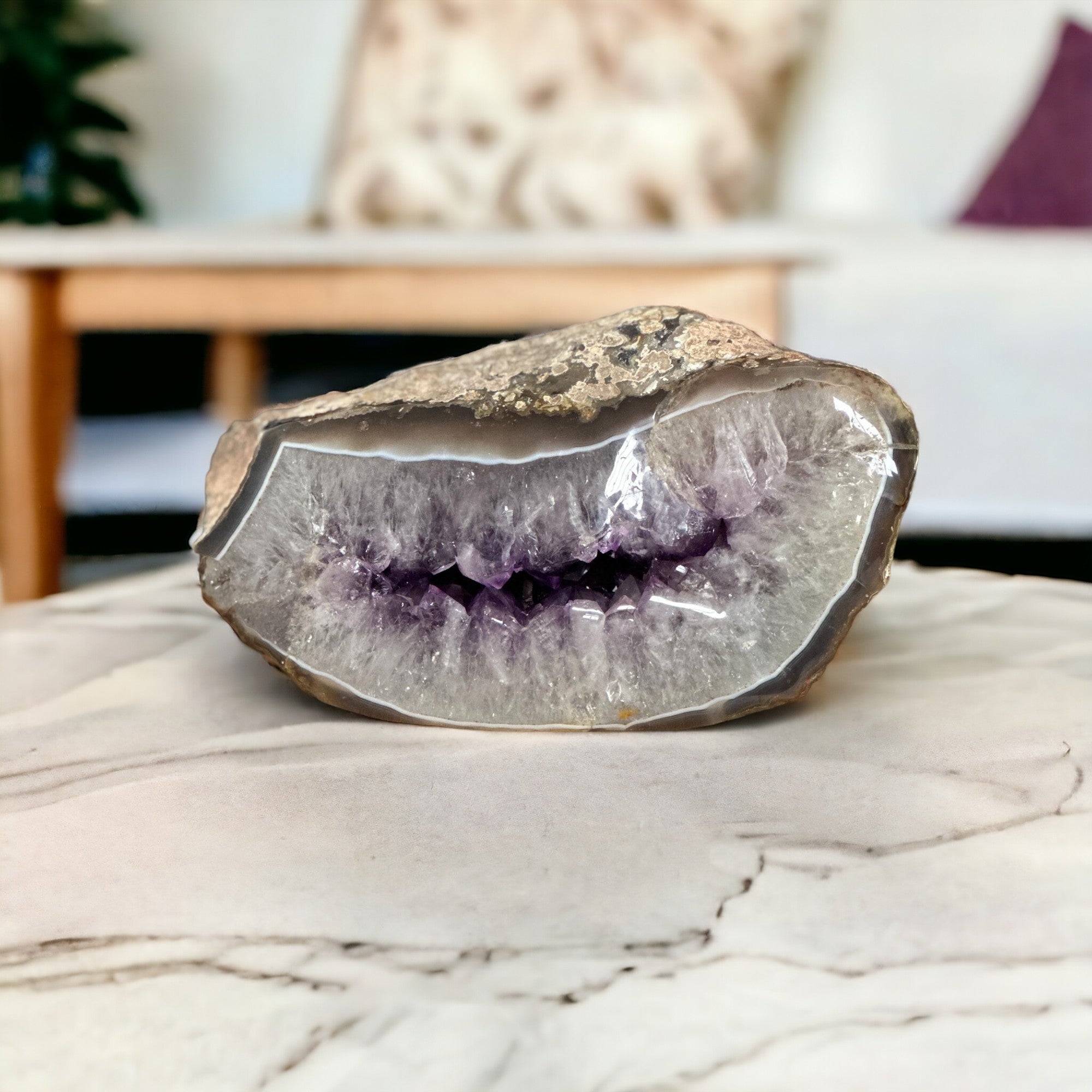 Incredible Amethyst Crystal Bowl, Natural Centerpiece Deep Purple Amethyst, Geode Oval Shaped Cluster, Home Decor Crystal Tabletop