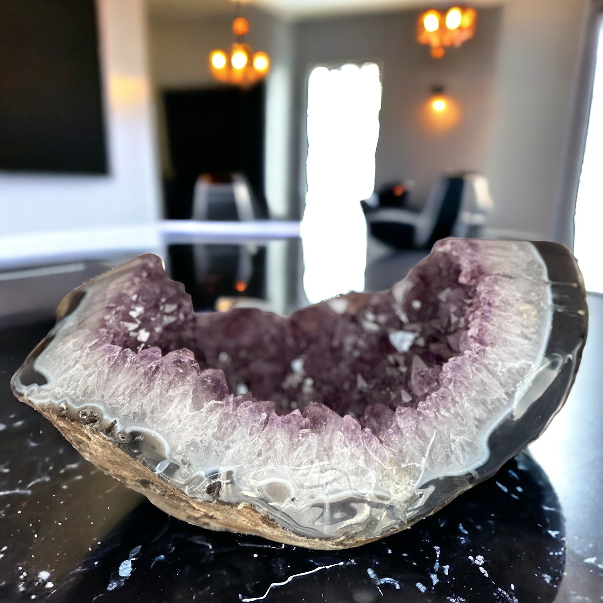 Extra Large Amethyst Geode Cave, Oval shaped Full polished stone, Stunning decor piece, Giant Crystal