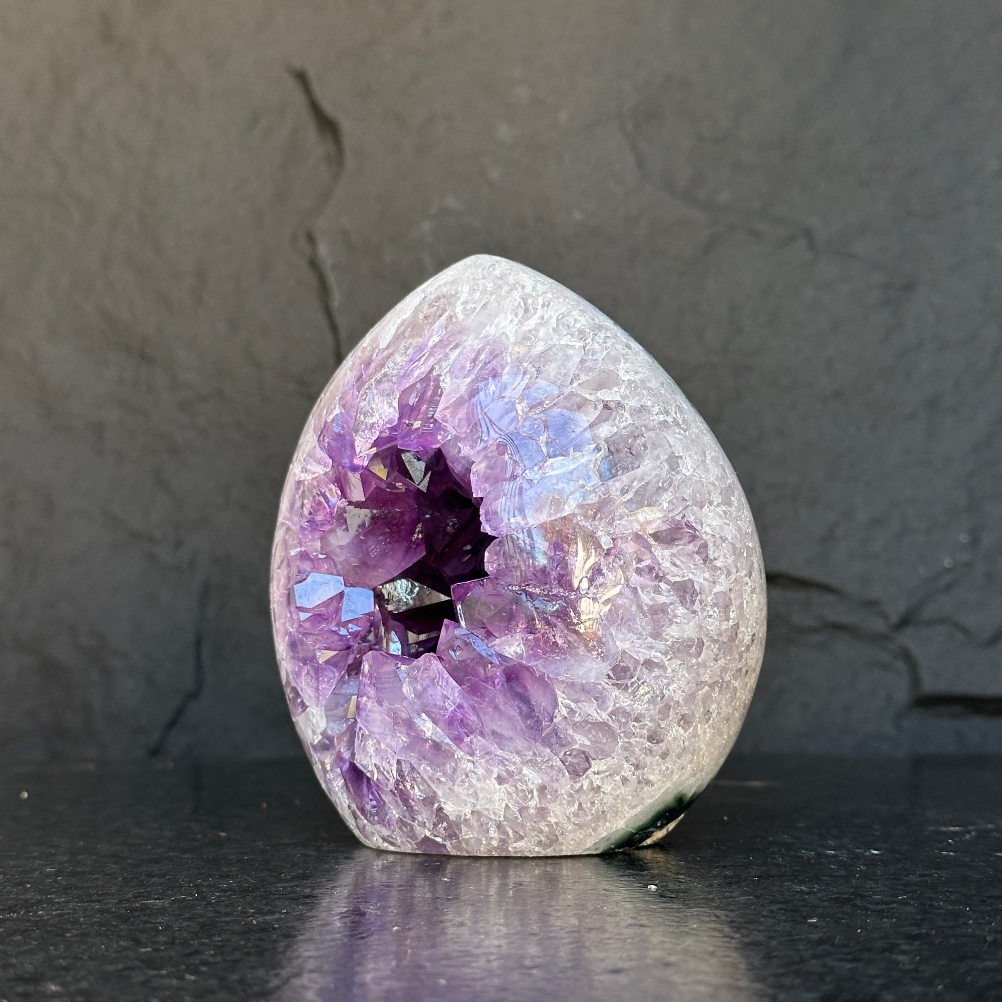 Crystal Geode, home decor with crystals, quartz and amethyst find, Amethyst with agate egg shaped