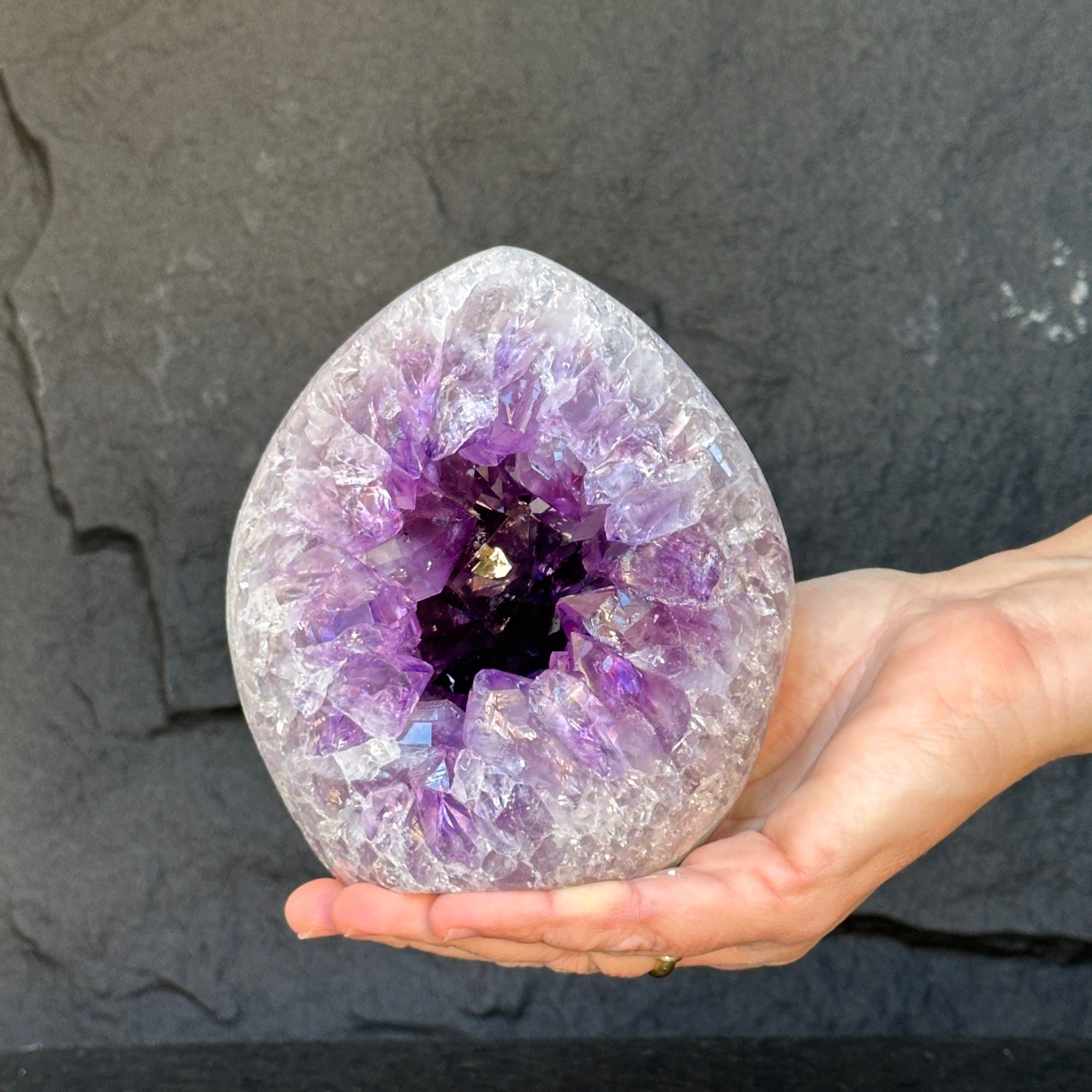 Crystal Geode, home decor with crystals, quartz and amethyst find, Amethyst with agate egg shaped