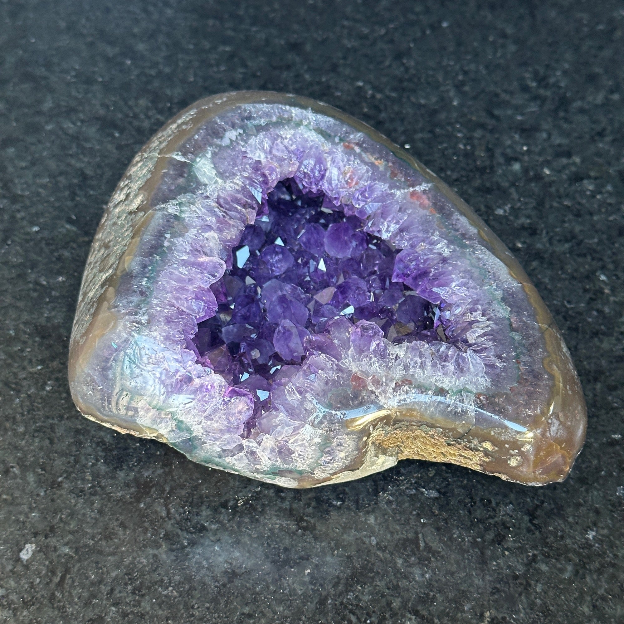 Amethsyt centerpiece, Unique shaped geode for tabletop decor, natural crystal stone with agate formations