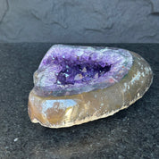 Amethsyt centerpiece, Unique shaped geode for tabletop decor, natural crystal stone with agate formations