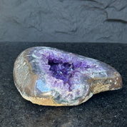 Amethsyt centerpiece, Unique shaped geode for tabletop decor, natural crystal stone with agate formations