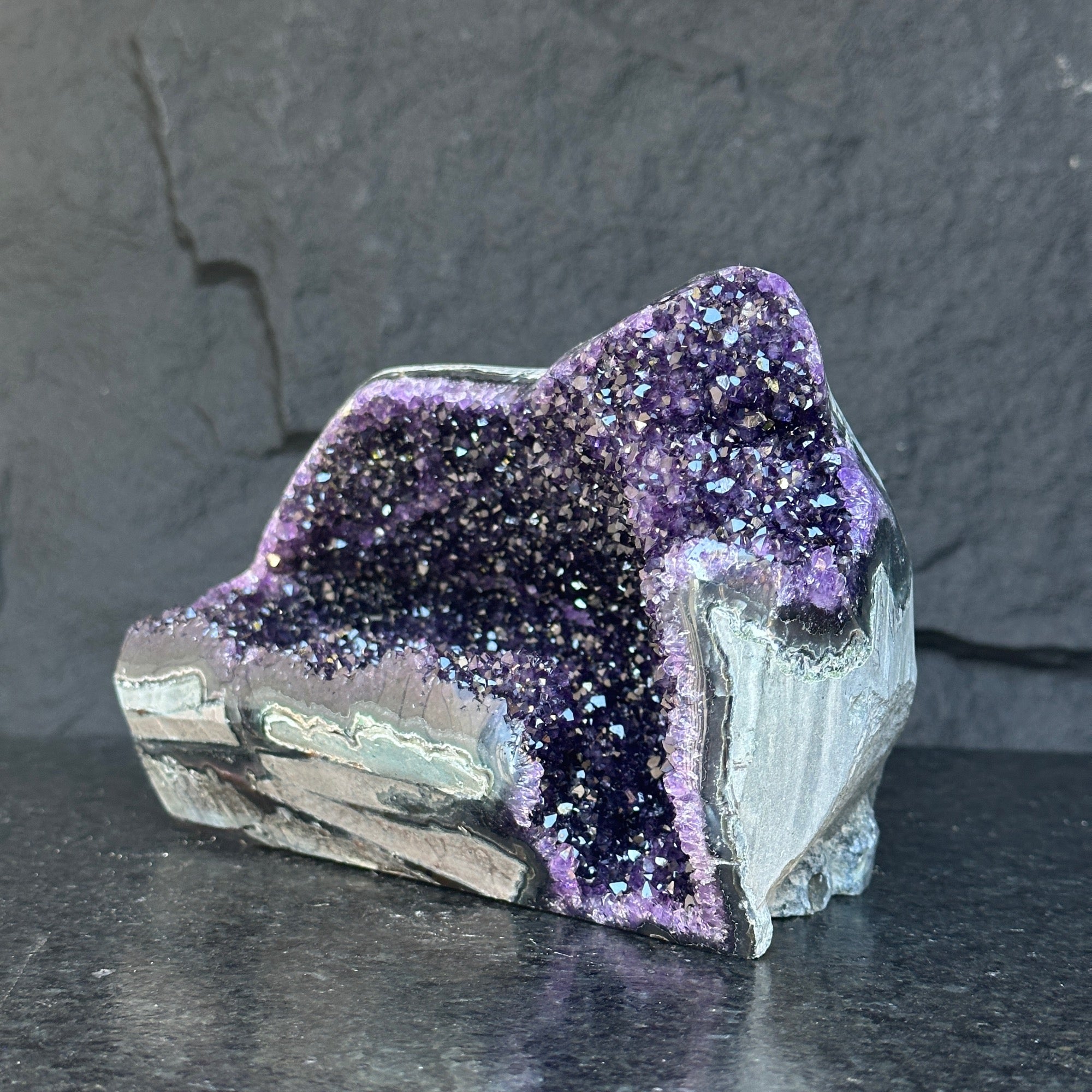 Large Amethyst Geode Cave with Agate edges, Unique Home Decor Crystal, High Quality Quartz, Crystal centerpiece