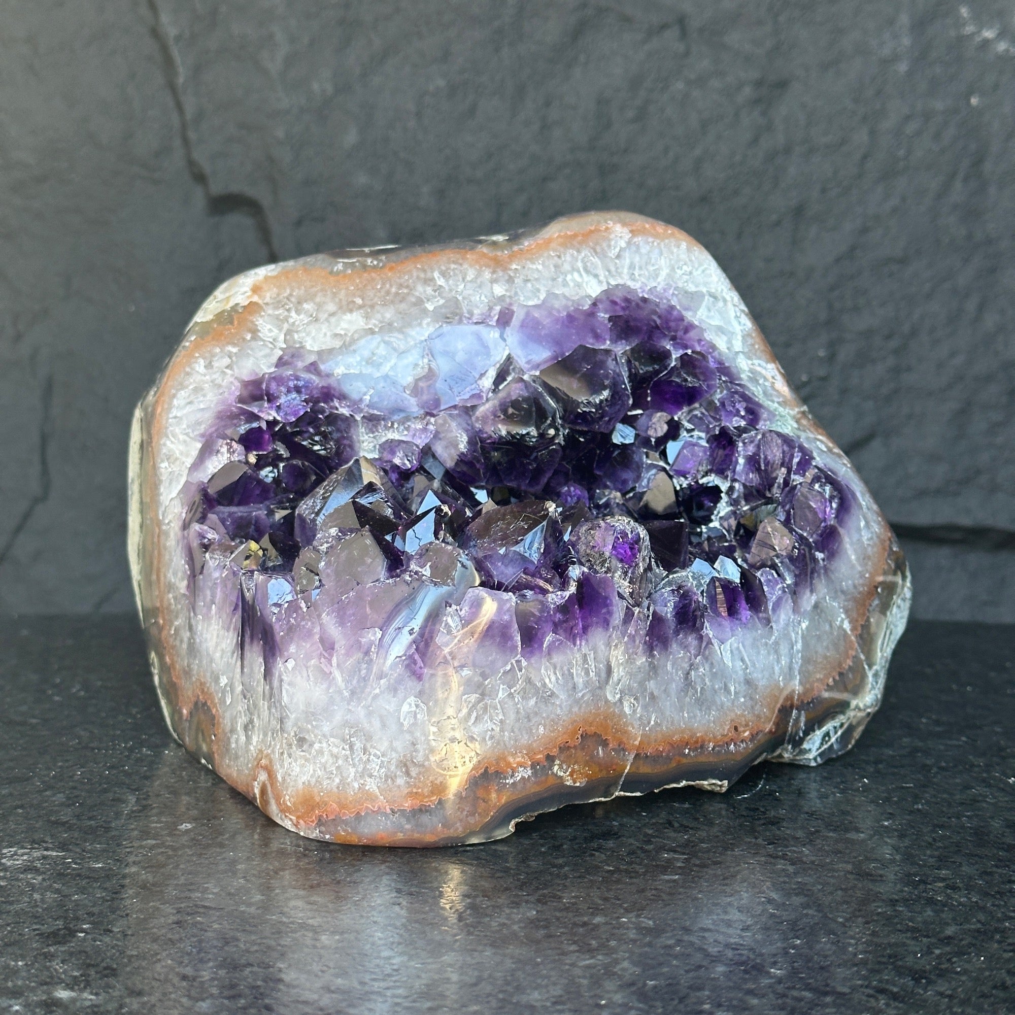 Large Amethyst Geode Cave with Agate edges, Unique Home Decor Crystal, High Quality Quartz, Crystal centerpiece