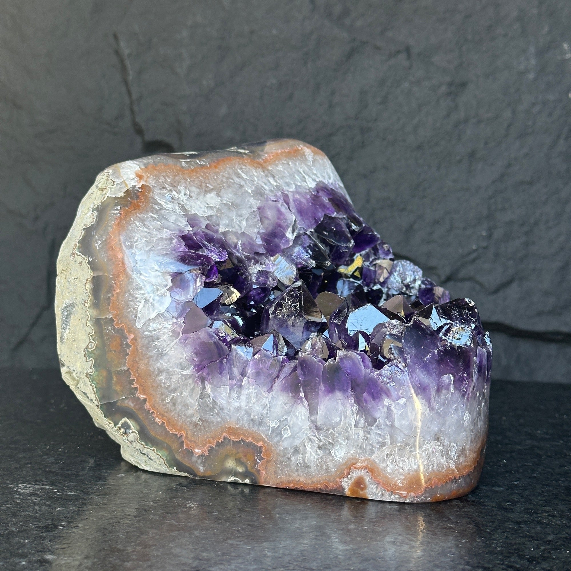 Large Amethyst Geode Cave with Agate edges, Unique Home Decor Crystal, High Quality Quartz, Crystal centerpiece