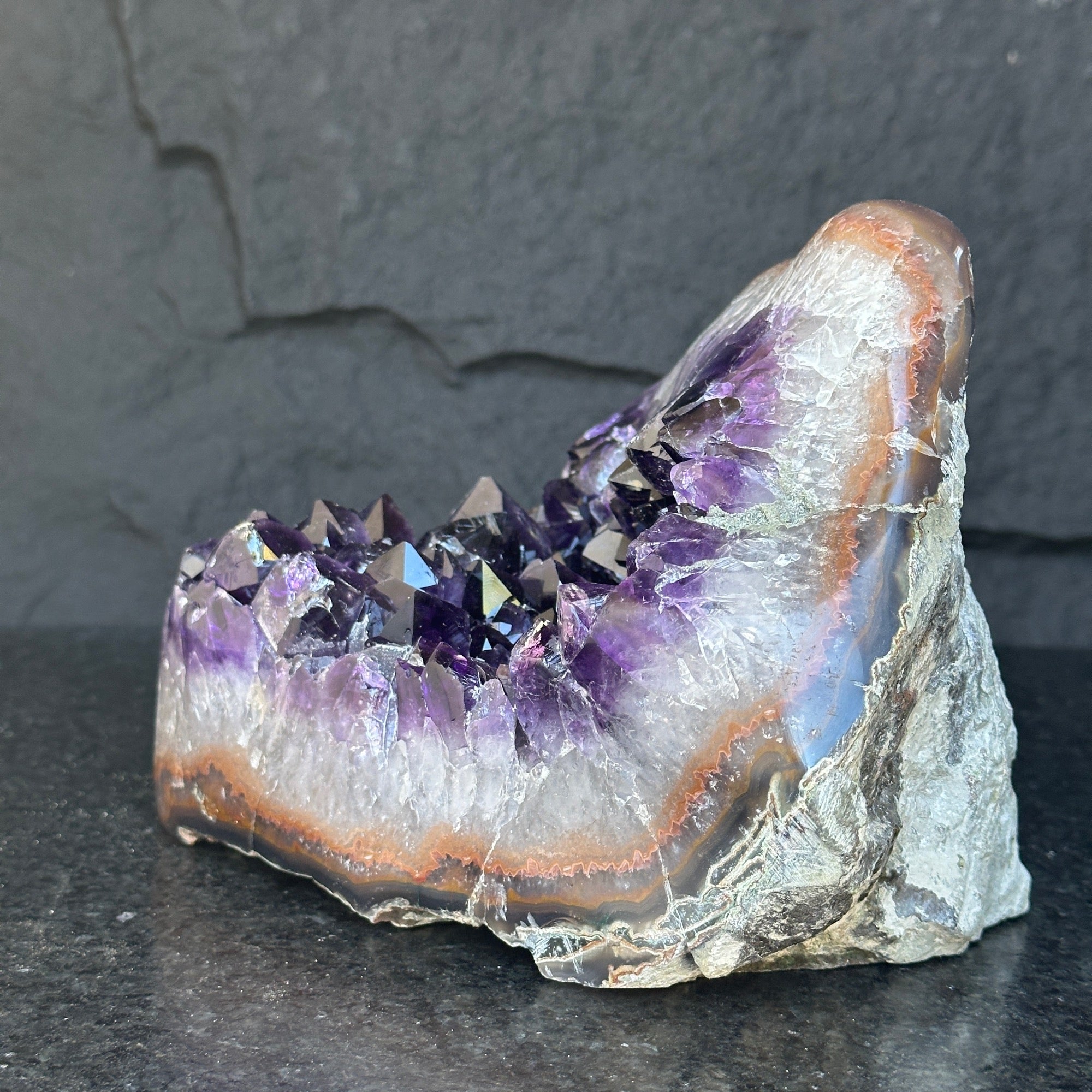 Large Amethyst Geode Cave with Agate edges, Unique Home Decor Crystal, High Quality Quartz, Crystal centerpiece