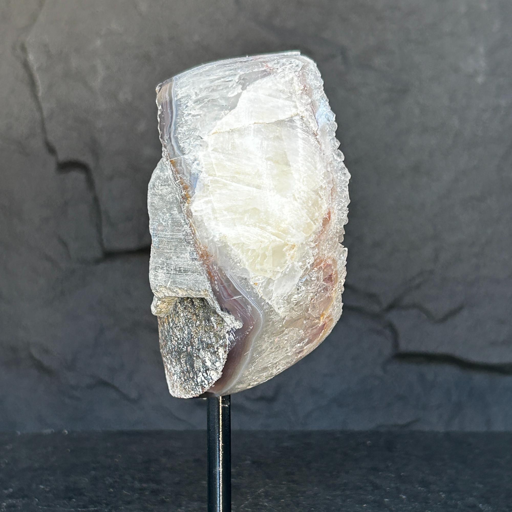 White quartz on stand, Geode with metallic base included for home decoration