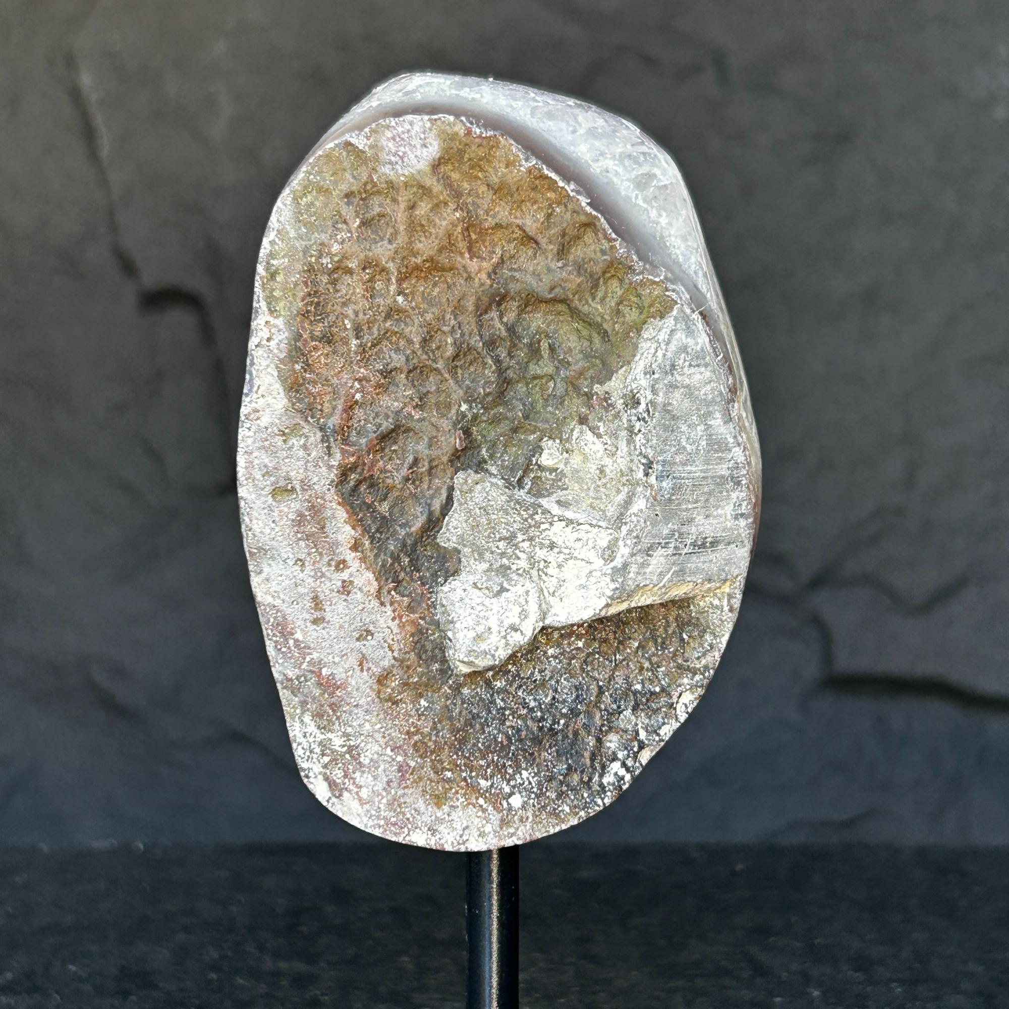 White quartz on stand, Geode with metallic base included for home decoration