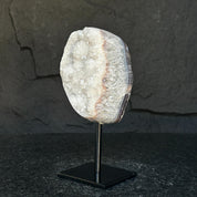 White quartz on stand, Geode with metallic base included for home decoration