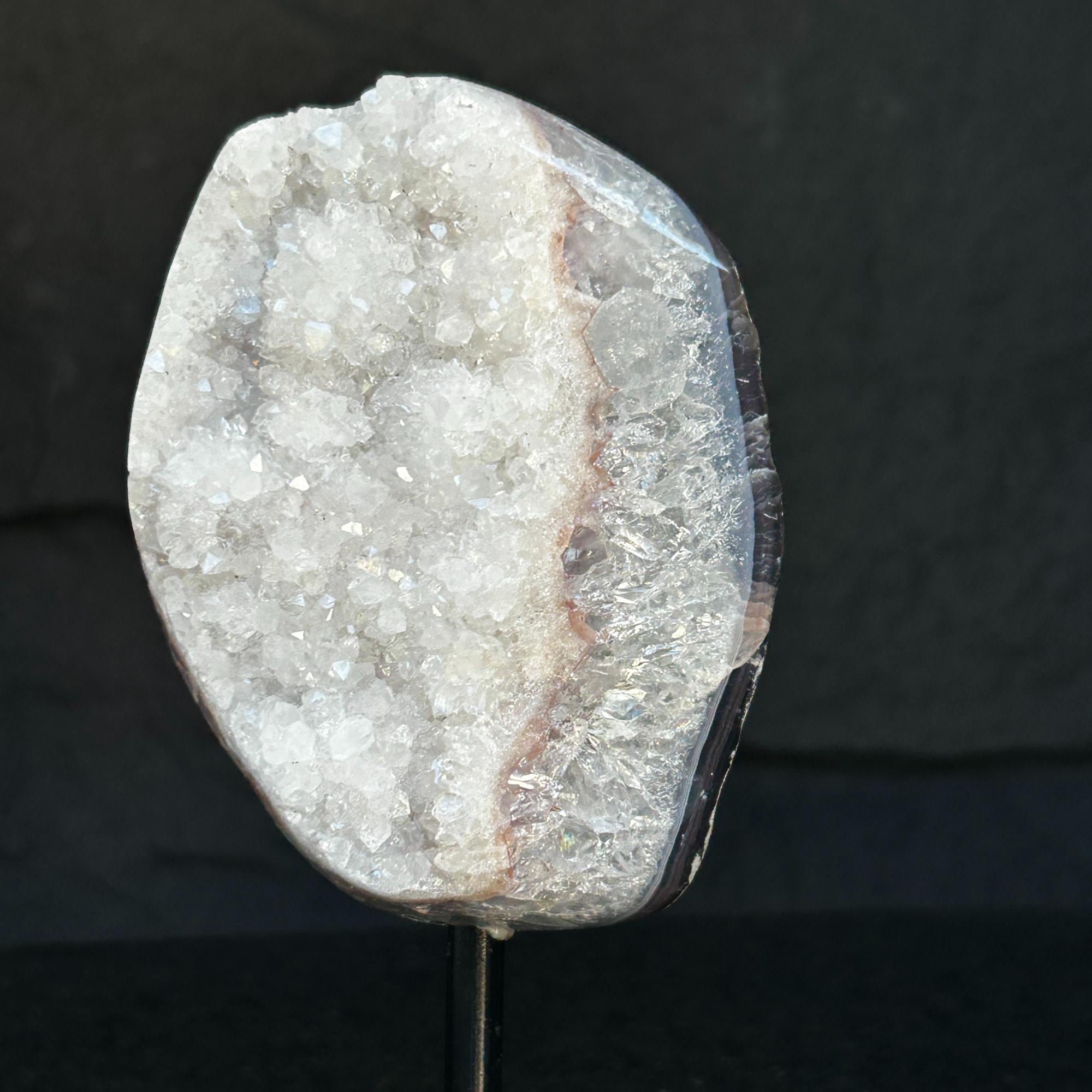 White quartz on stand, Geode with metallic base included for home decoration