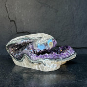 Amethyst with Shiny Crystals, Rare Geode in a strange shape with colorful agate layers, Unique find for collectors
