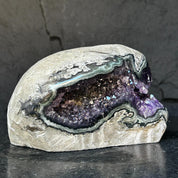 Amethyst with Shiny Crystals, Rare Geode in a strange shape with colorful agate layers, Unique find for collectors