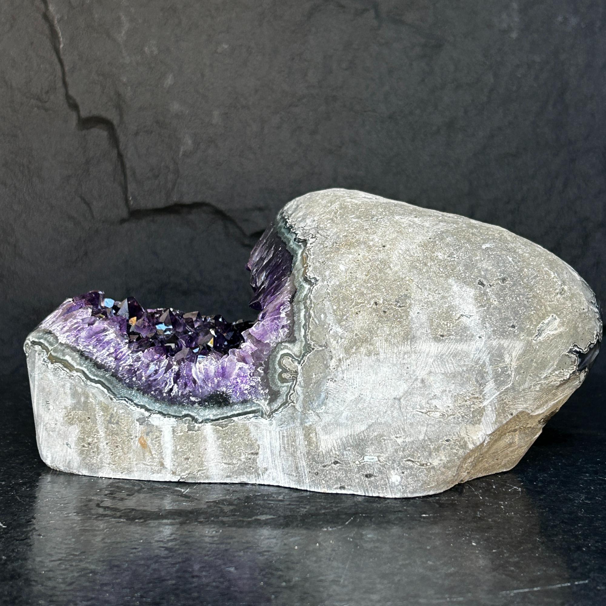 Amethyst with Shiny Crystals, Rare Geode in a strange shape with colorful agate layers, Unique find for collectors