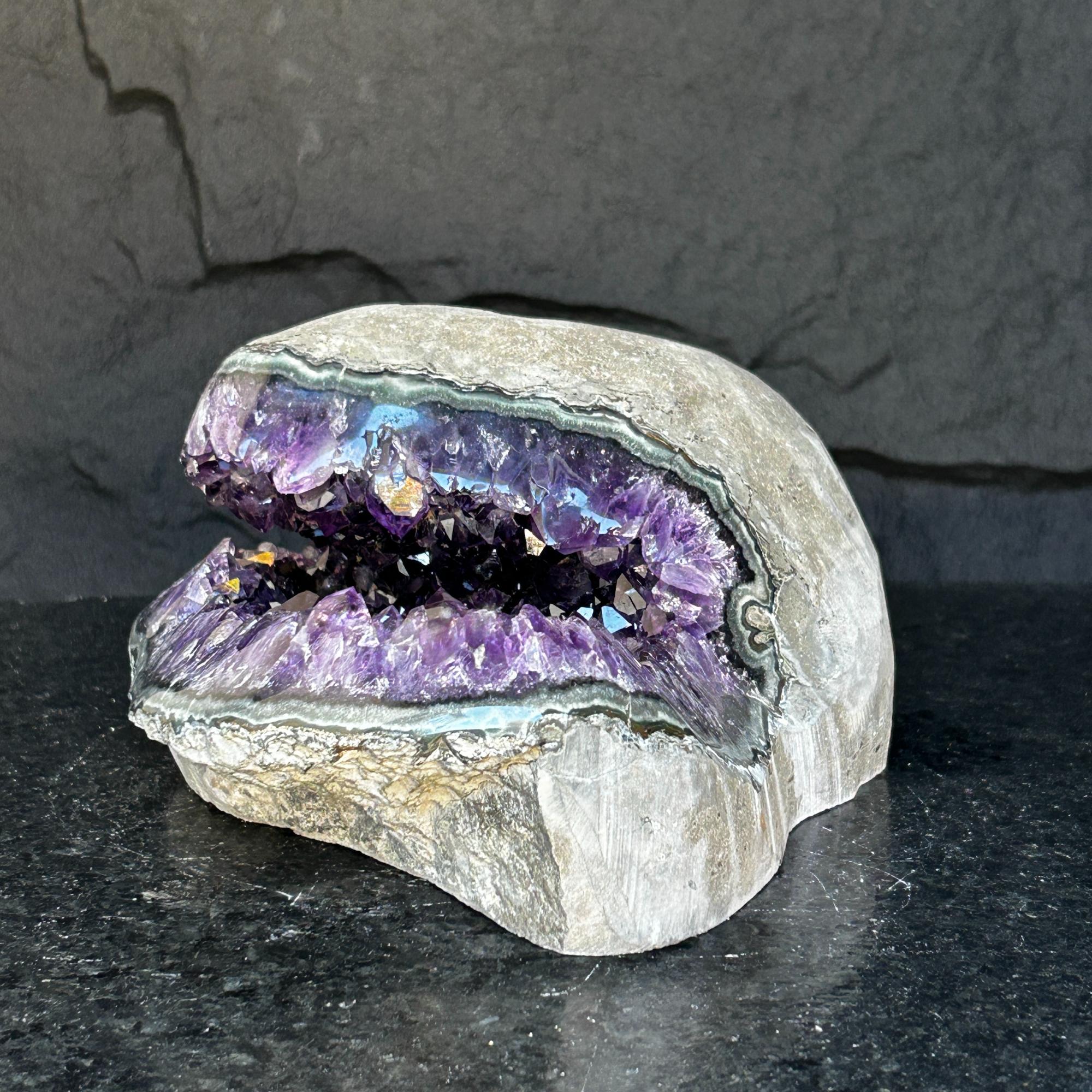 Amethyst with Shiny Crystals, Rare Geode in a strange shape with colorful agate layers, Unique find for collectors