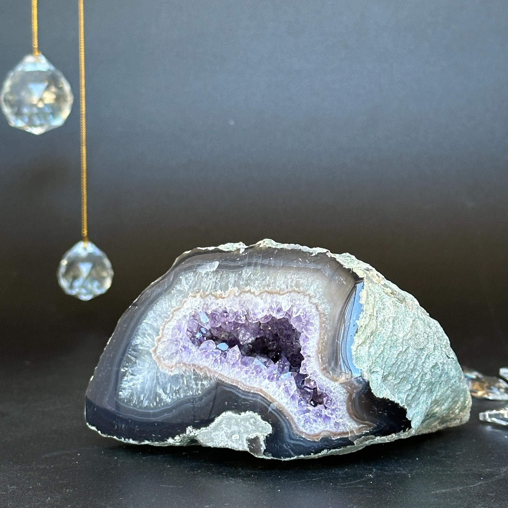 Amethyst Geode Bowl, Natural Deep Purple Amethyst Crystal Round Shaped Cluster, Home Decor Crystal Geode Cave