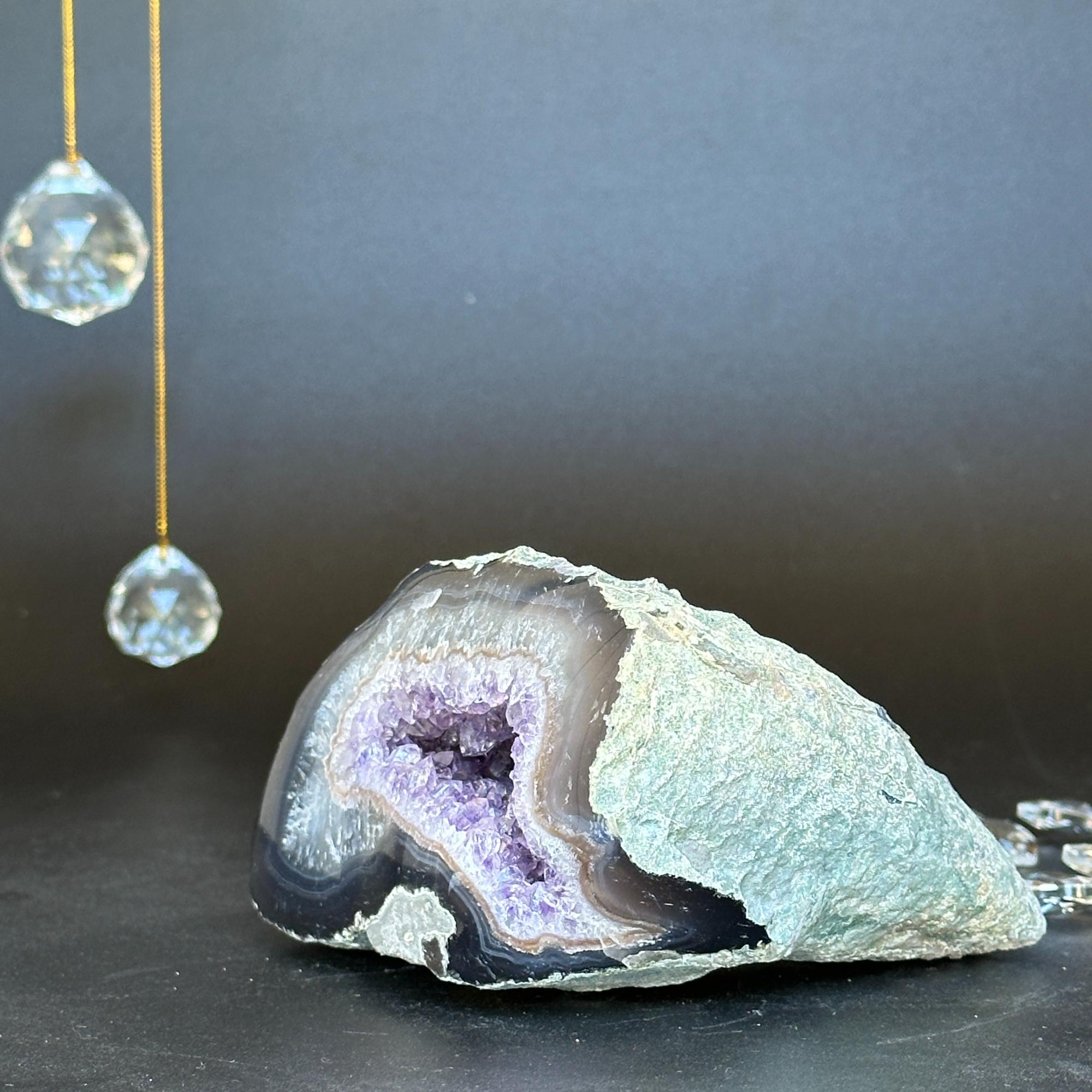 Amethyst Geode Bowl, Natural Deep Purple Amethyst Crystal Round Shaped Cluster, Home Decor Crystal Geode Cave