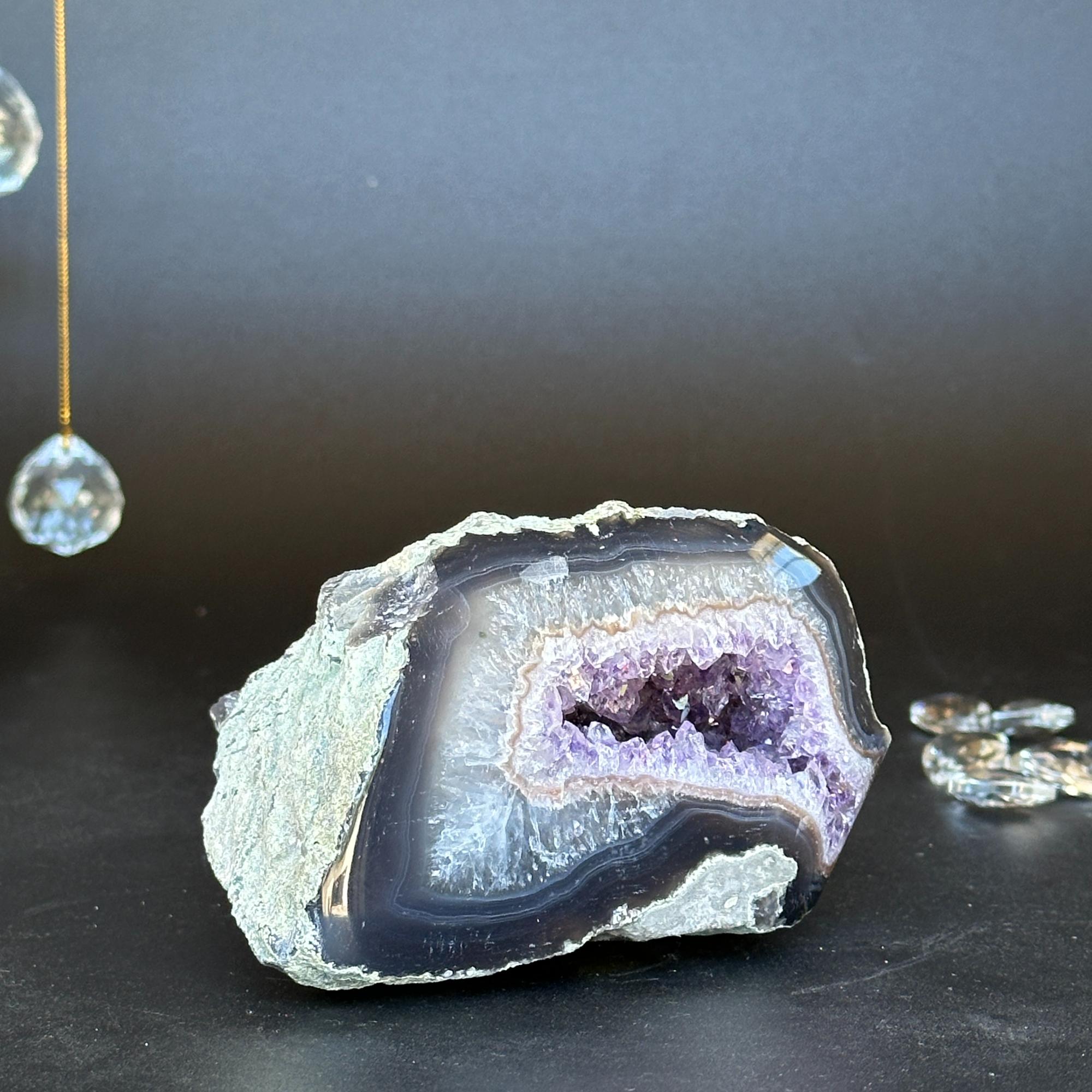 Amethyst Geode Bowl, Natural Deep Purple Amethyst Crystal Round Shaped Cluster, Home Decor Crystal Geode Cave
