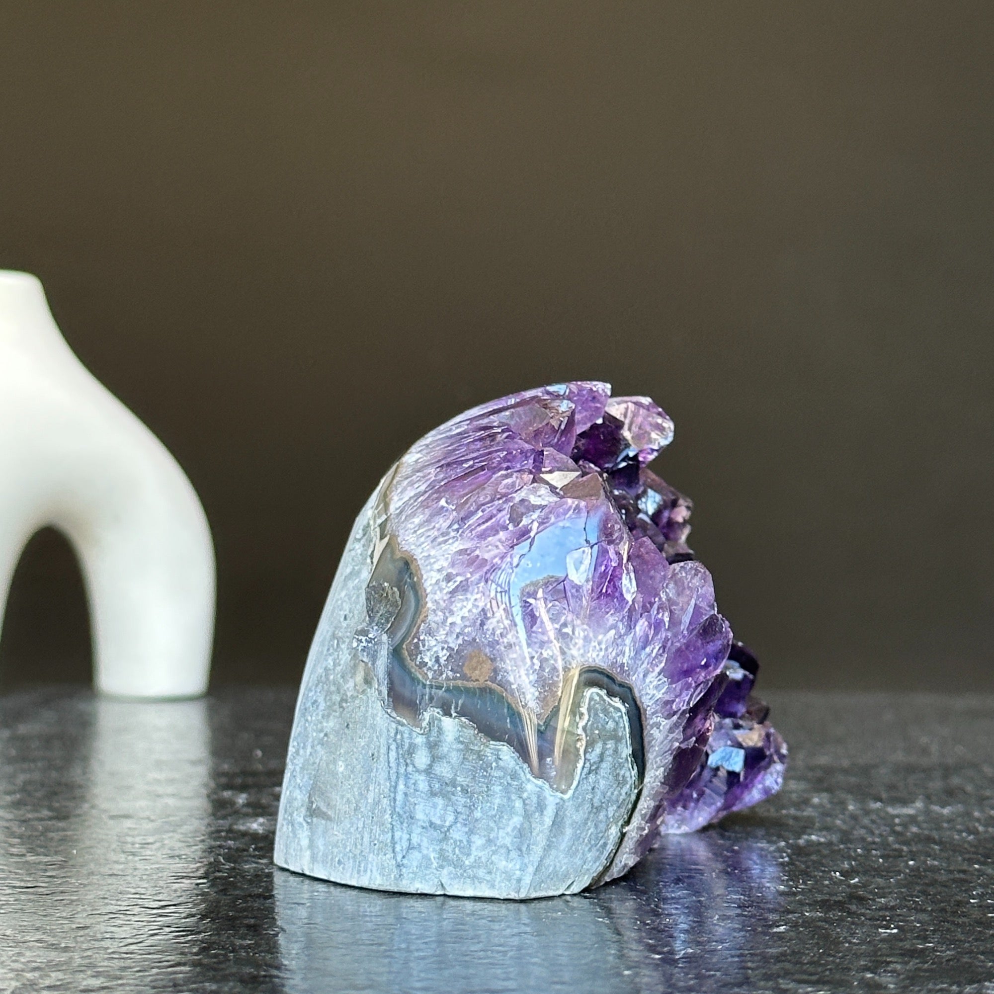 Rare specimen Amethyst geode with agate bands