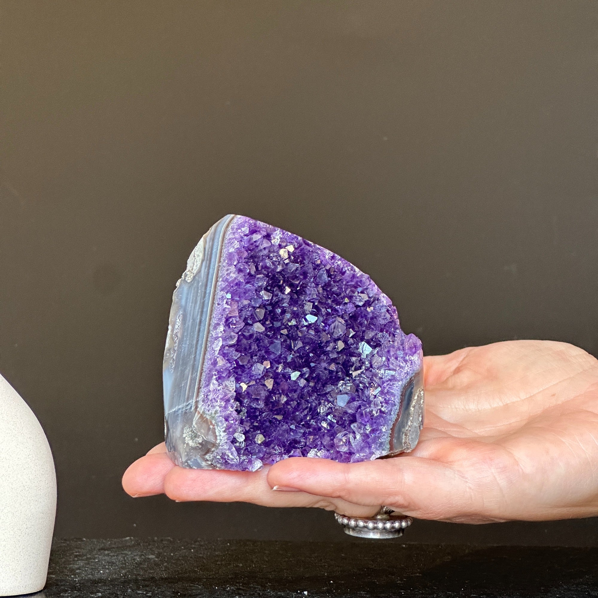Unique Amethyst Cluster with Agate and Jasper formations, February birthstone, Meditation crystals, Amethyst Geode