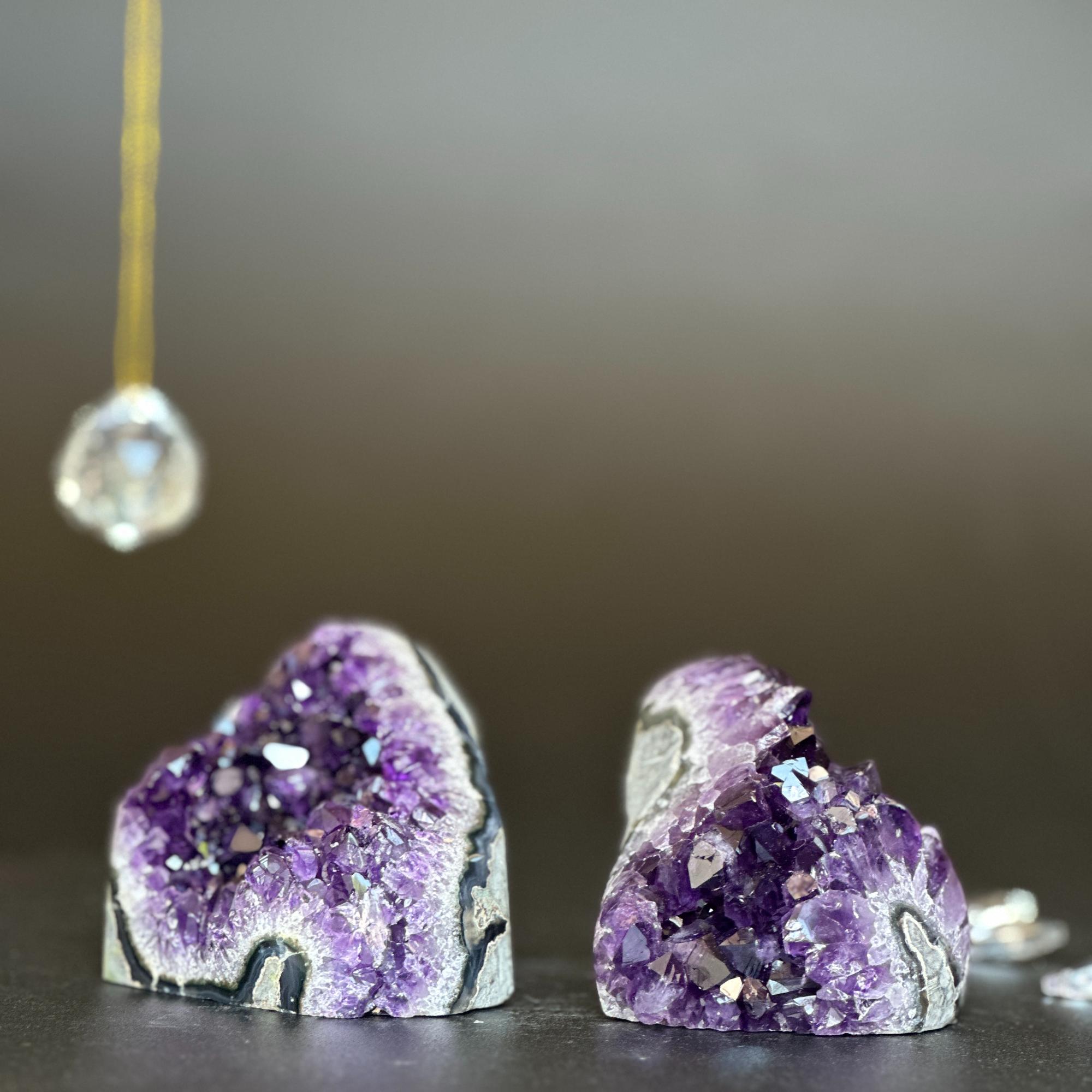 Amethyst clusters with huge Agate layers, 2 pieces set