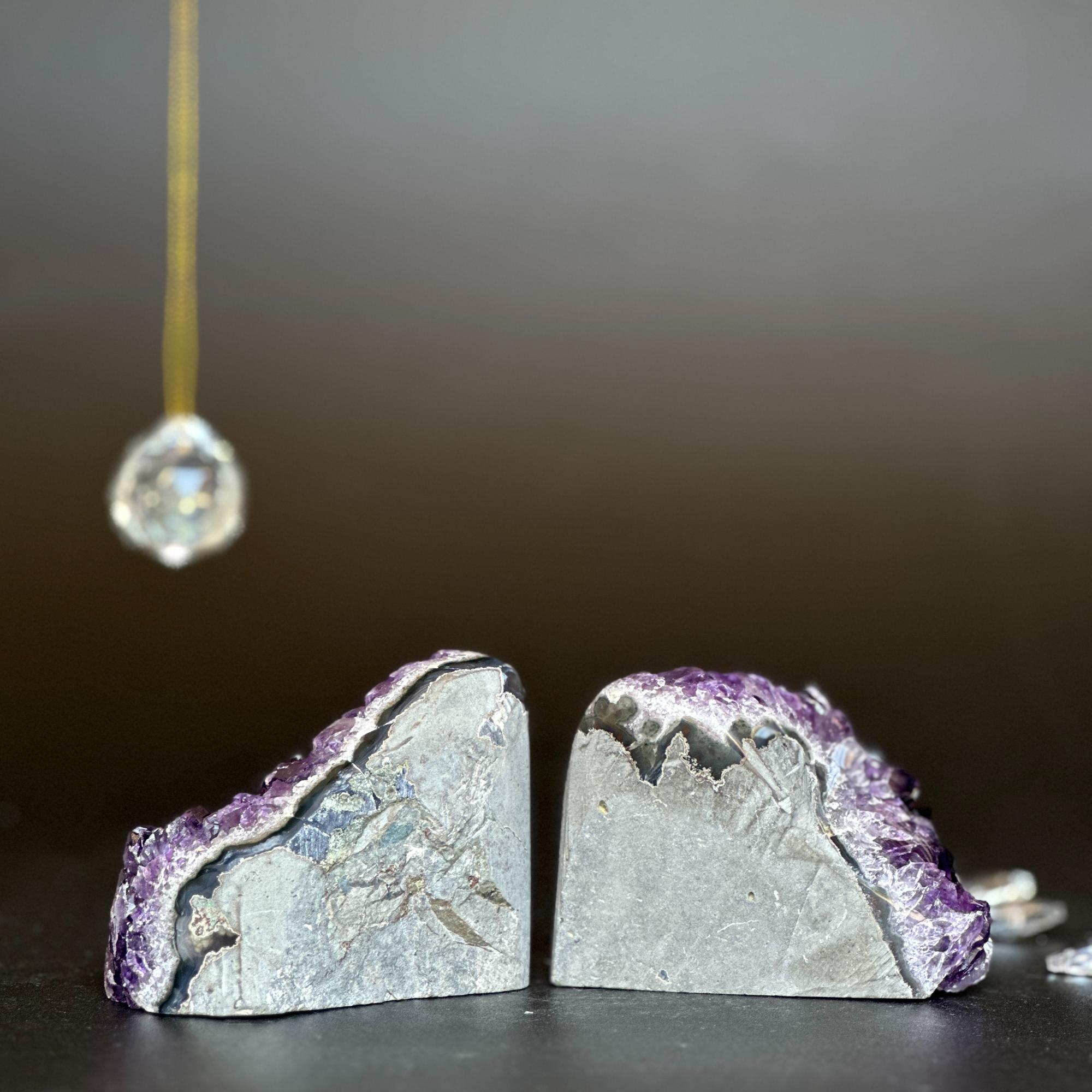 Amethyst clusters with huge Agate layers, 2 pieces set