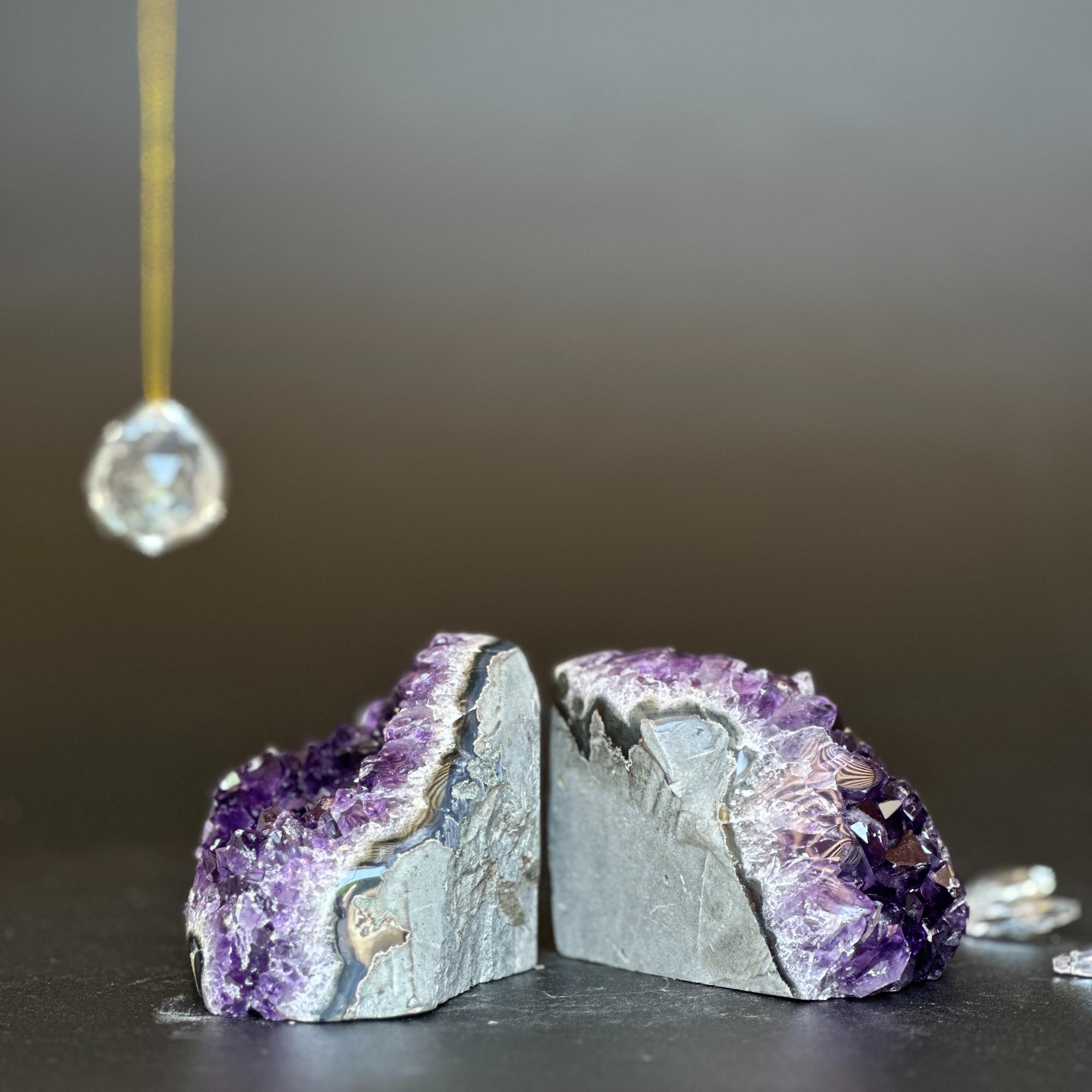 Amethyst clusters with huge Agate layers, 2 pieces set