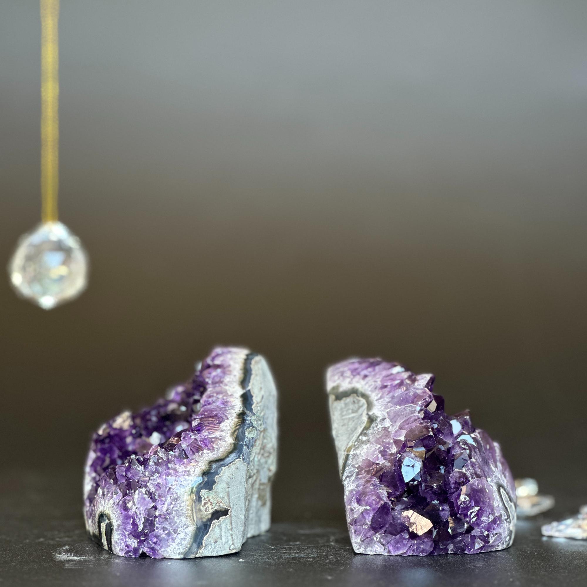 Amethyst clusters with huge Agate layers, 2 pieces set