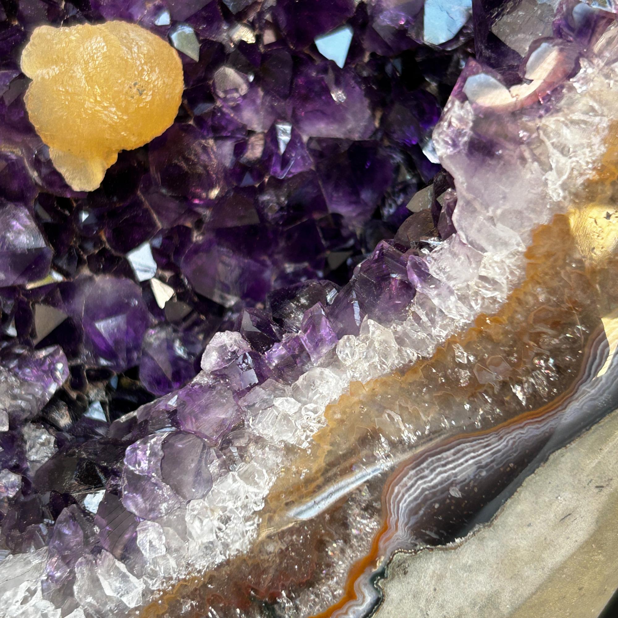 Amethyst with Shiny Crystals, Rare Geode in a strange shape with colorful agate layers, Unique find for collectors