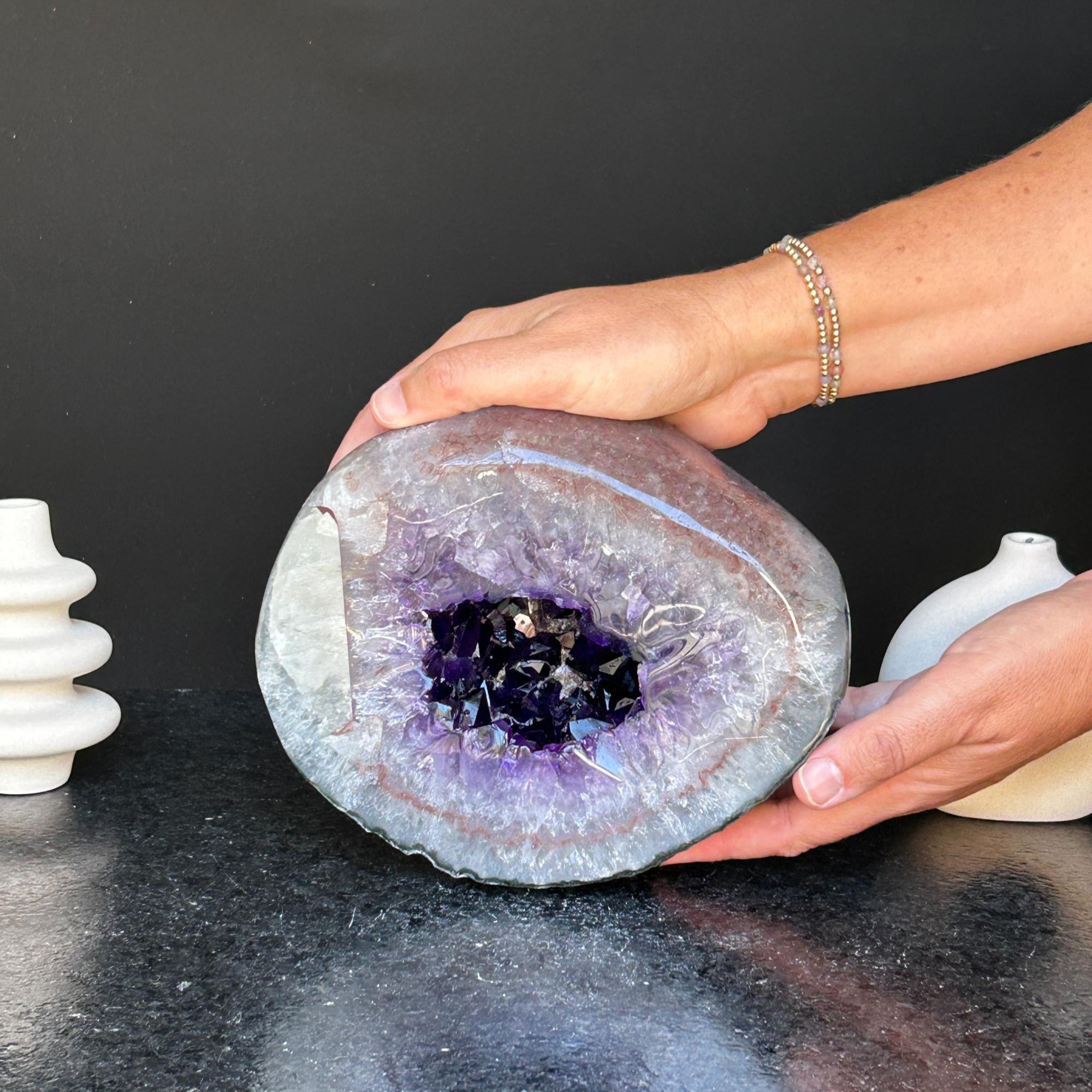 Unique Rare Amethyst Crystals Formation with Agate and Calcite, Extra large Amethyst Geode for collectors, Natural Stone