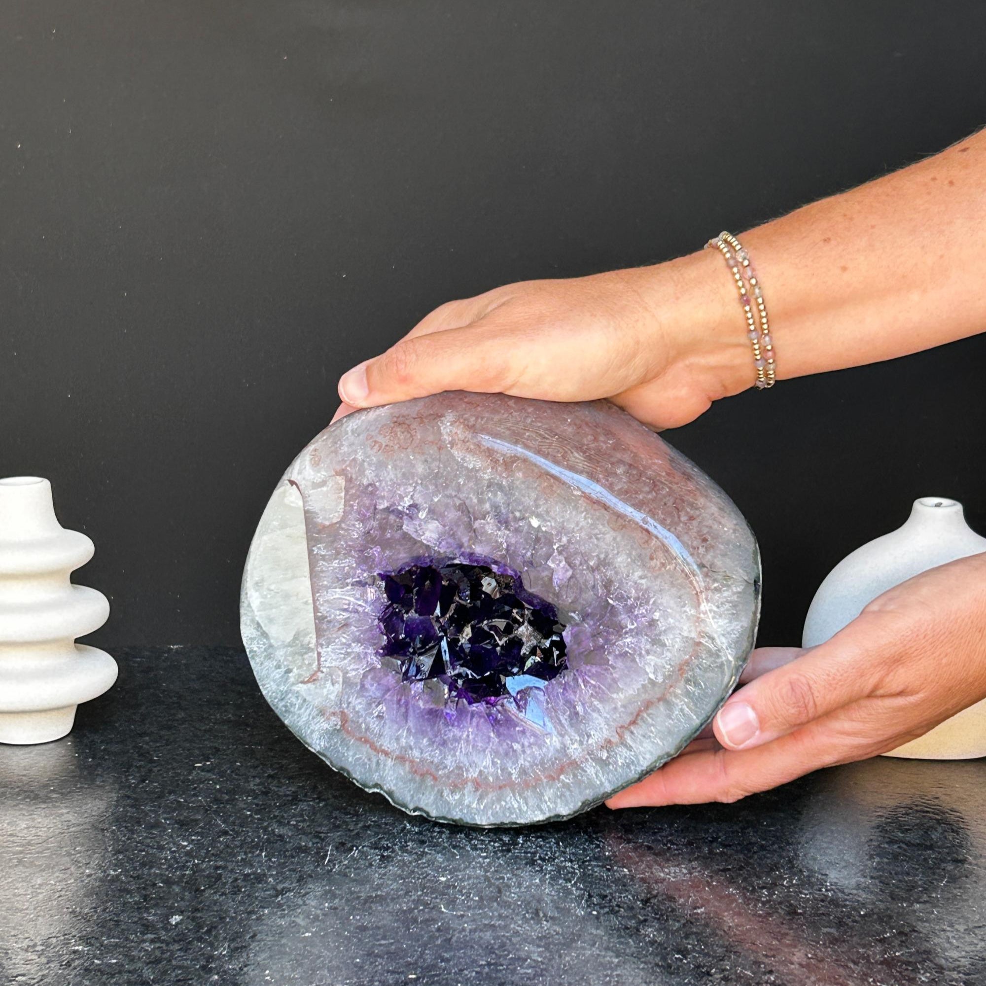 Unique Rare Amethyst Crystals Formation with Agate and Calcite, Extra large Amethyst Geode for collectors, Natural Stone