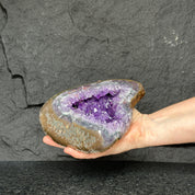 Amethsyt centerpiece, Unique shaped geode for tabletop decor, natural crystal stone with agate formations
