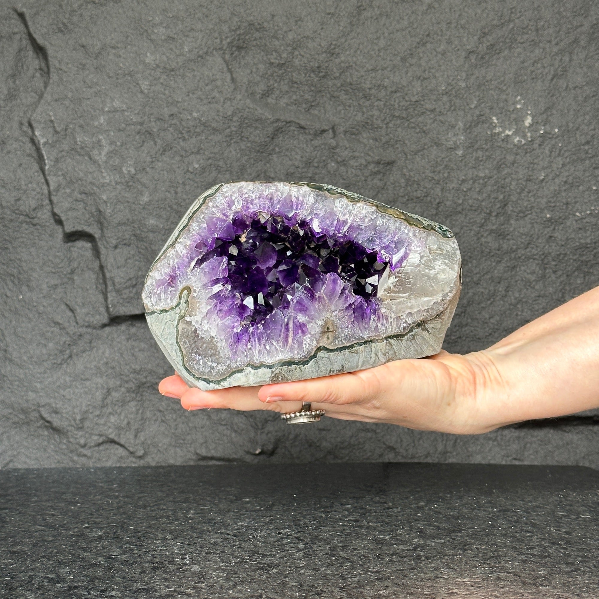 Amethyst with Shiny Crystals, Rare Geode in a strange shape with colorful agate layers, Unique find for collectors